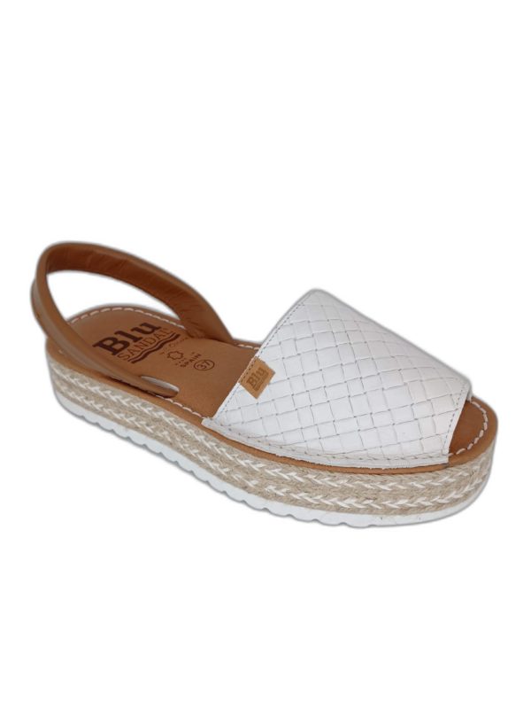 Sandale Minorquine en cuir blanc et camel